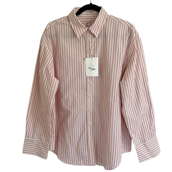 Djerf Avenue Poplin Classic Shirt Pink Stripe NWT Medium - Picture 1 of 9
